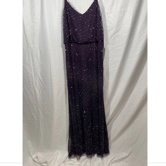NEW Adrianna Papell Embellished Blouson Gown in Amethyst Purple‎ Gunmetal SZ 2 - Picture 6 of 10
